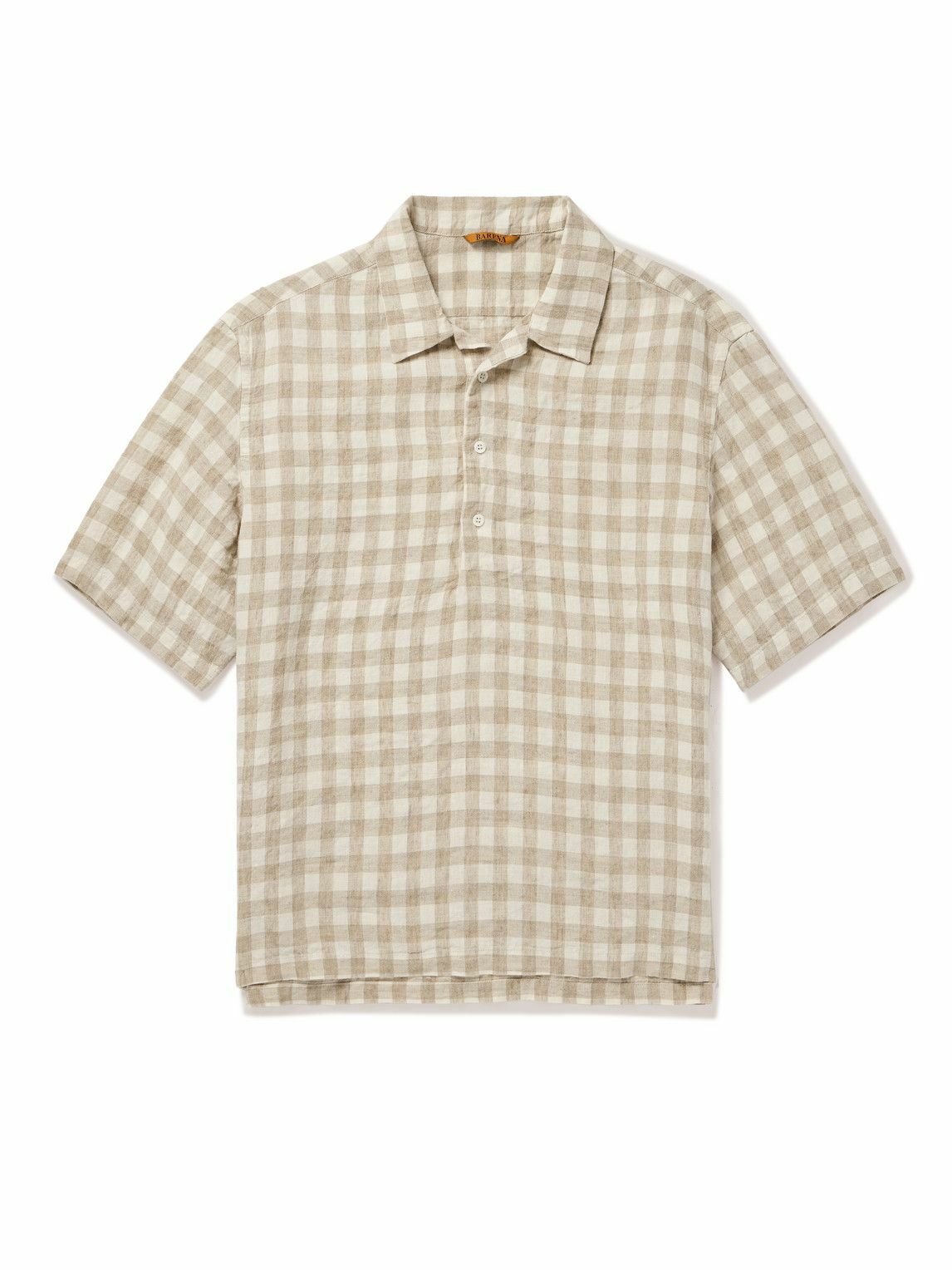 Barena - Gingham Linen Polo Shirt - Brown Barena