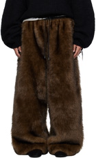 LU'U DAN Brown Yeti Wide-Cut Bontan Faux-Fur Sweatpants