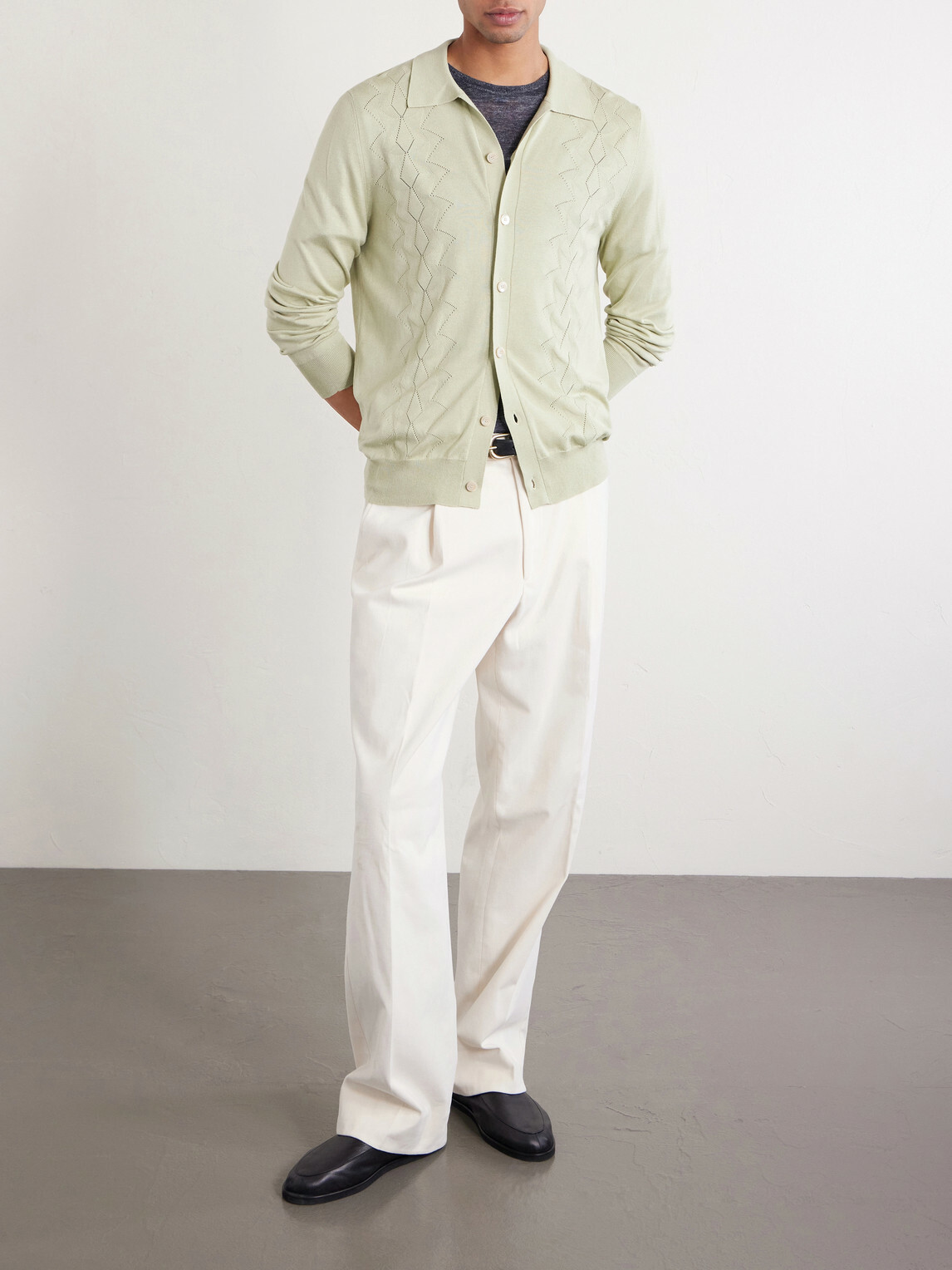 PIACENZA 1733 - Pointelle-Knit Silk and Cotton-Blend Cardigan - Green