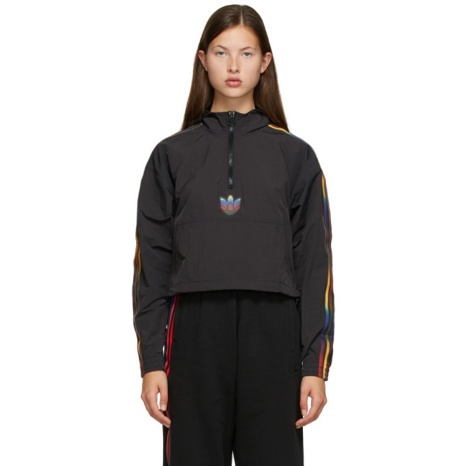 Photo: adidas Originals Black Cropped Half-Zip Adicolor Jacket