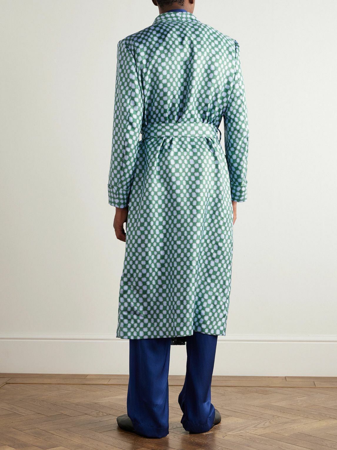 Charvet - Belted Printed Silk-Twill Robe - Blue