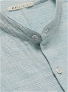 11.11/eleven eleven - Grandad-Collar Space-Dyed Slub Cotton-Canvas Shirt - Blue
