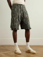KAPITAL - Magpie Straight-Leg Distressed Cotton-Jacquard Drawstring Shorts - Green