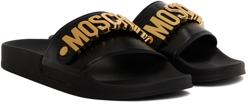 Moschino Black Lettering Logo PVC Pool Slides