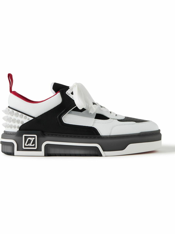 Photo: Christian Louboutin - Astroloubi Spiked Leather and Mesh Sneakers - White