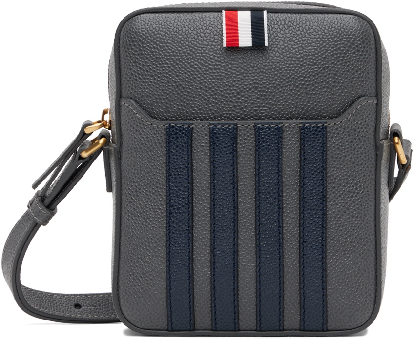 THOM BROWNE Leather Madras Vertical Camera Bag