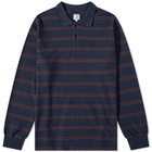 Polar Skate Co. Men's Long Sleeve Stripe Polo Shirt in Navy/Plum