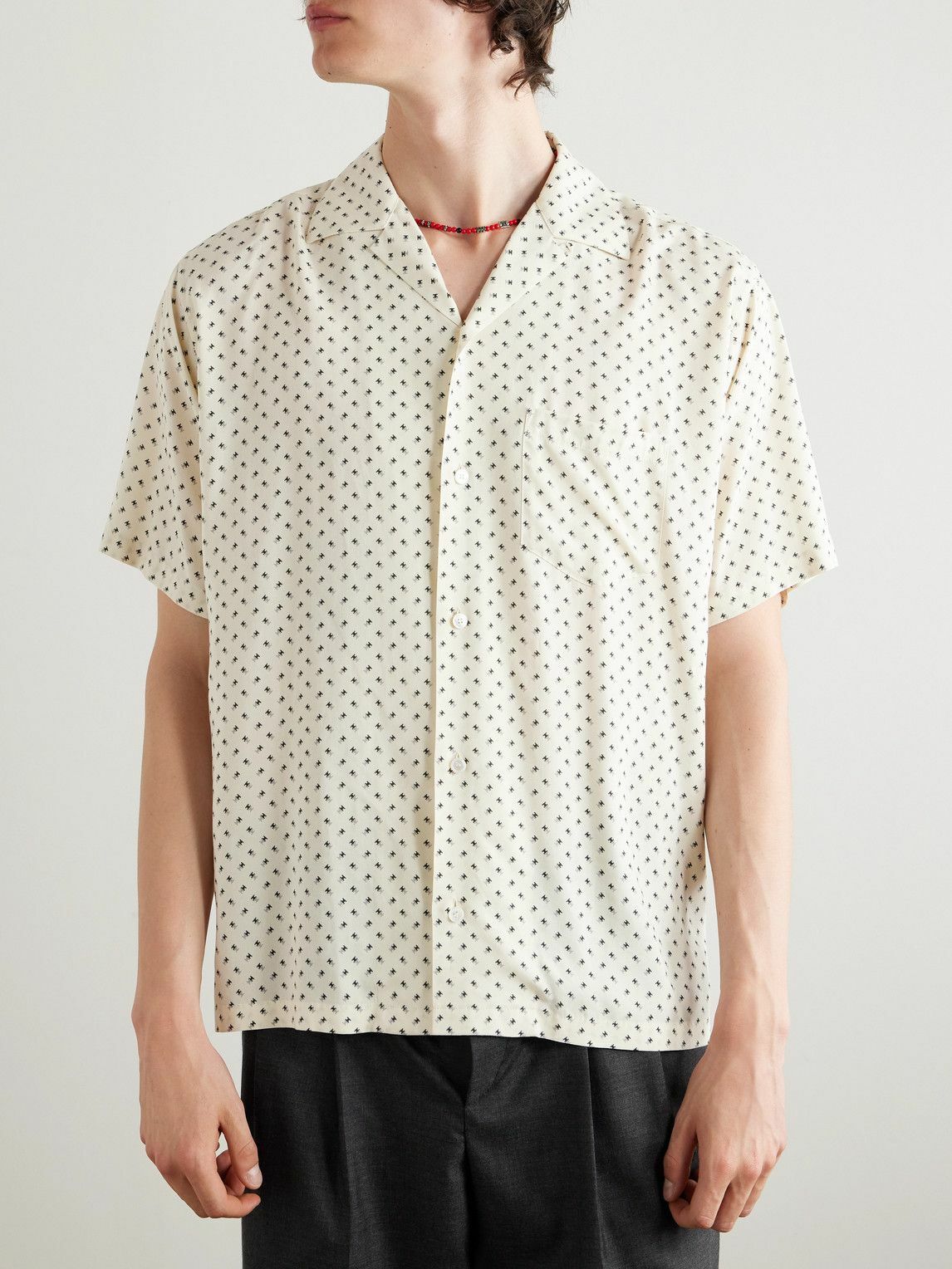CELINE - Camp-Collar Logo-Print Voile Shirt - Neutrals