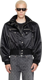 Marine Serre Black Satin Nylon Bomber Jacket