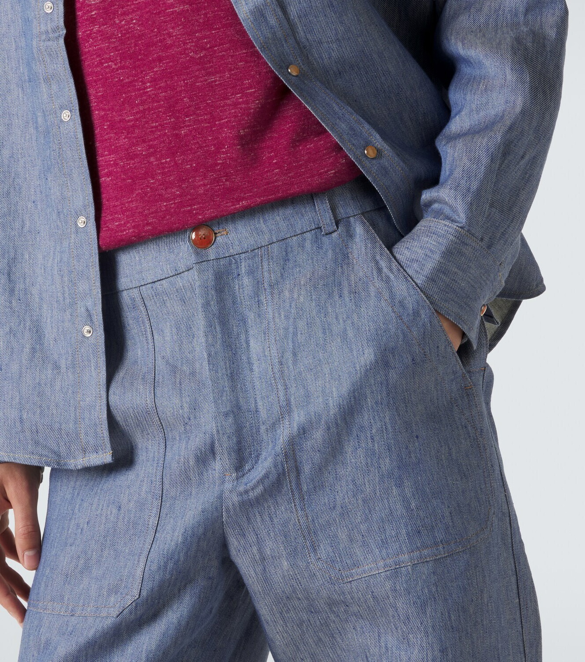 God's True Cashmere Linen denim straight pants with carnelian