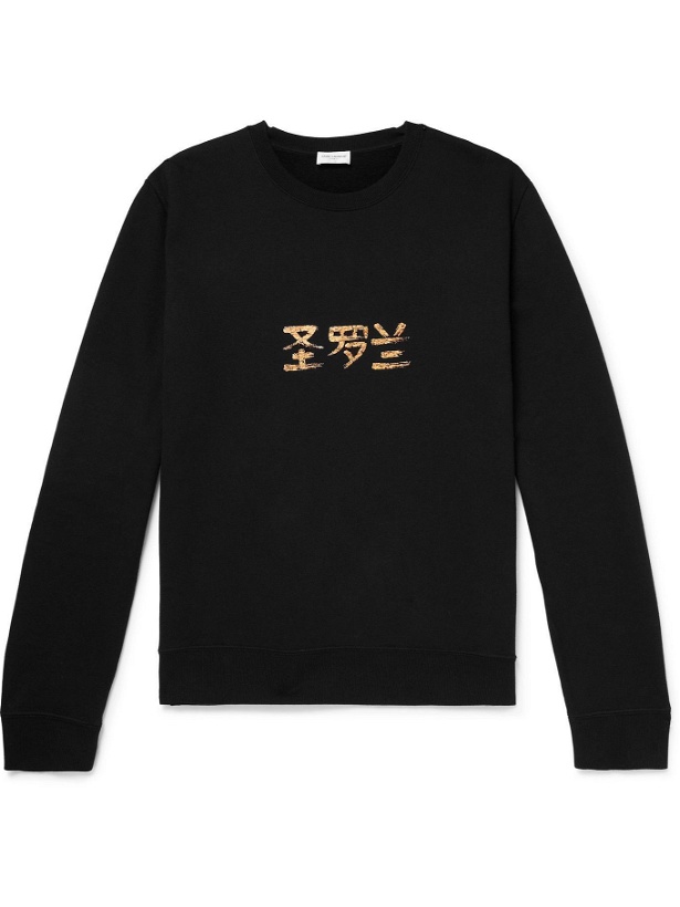 Photo: SAINT LAURENT - Logo-Print Stretch-Cotton Jersey Sweatshirt - Black