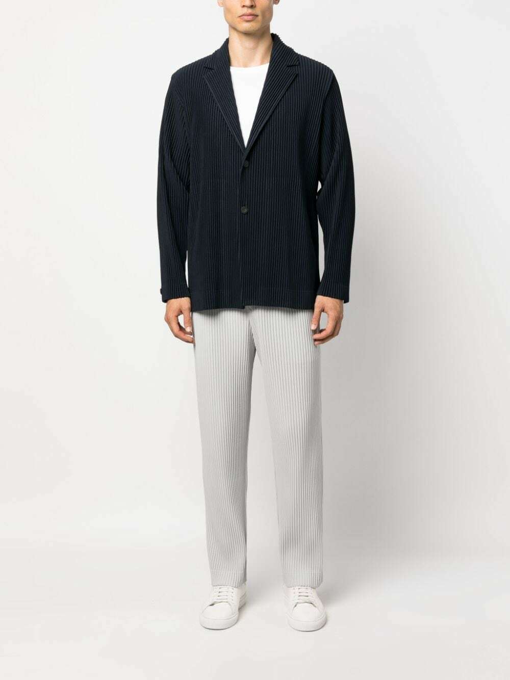 Issey Miyake striped single-breasted coat - Black