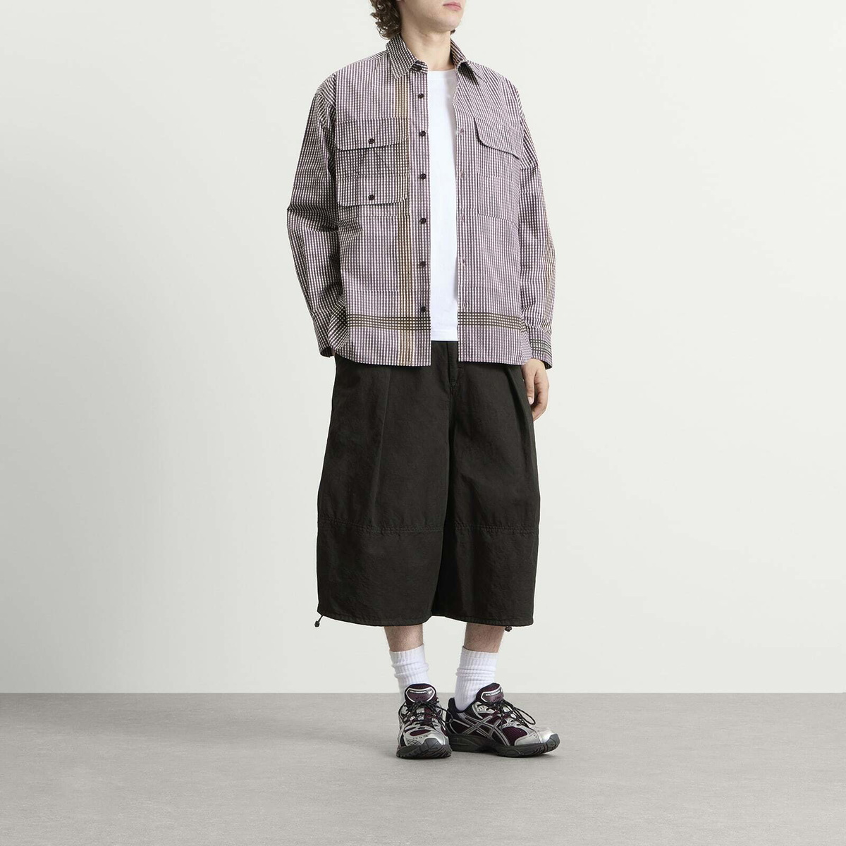 Story mfg. Men's Hand Block Printed Harvest Shirt in Crispy Purple Gingham