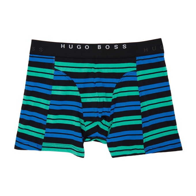 Photo: Boss Two-Pack Black and Blue Stripe Boxer Briefs