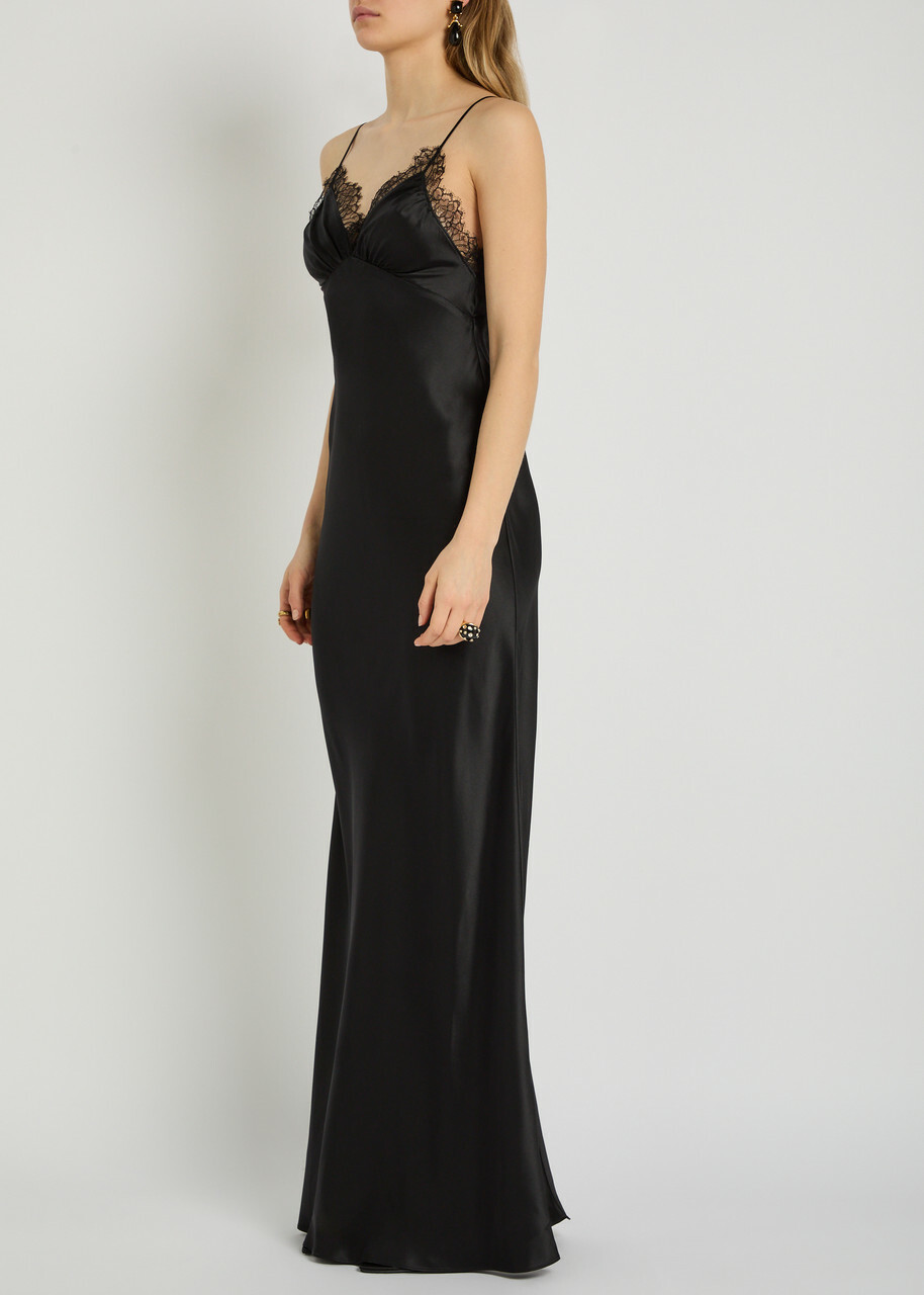 Nili Lotan Sylas Lace-trim Silk Maxi Slip Dress Black