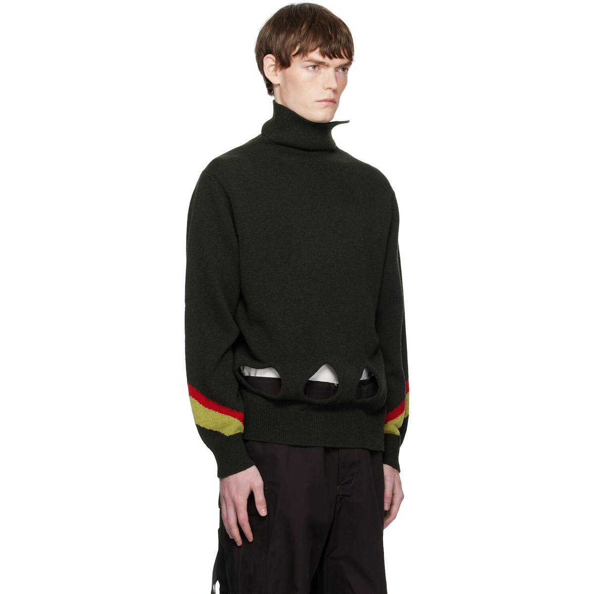 Toga Virilis Khaki Hole Knit Turtleneck