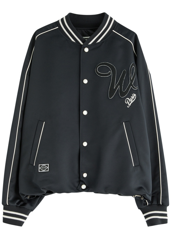 Photo: Wooyoungmi Logo-appliquéd Satin Bomber Jacket Navy