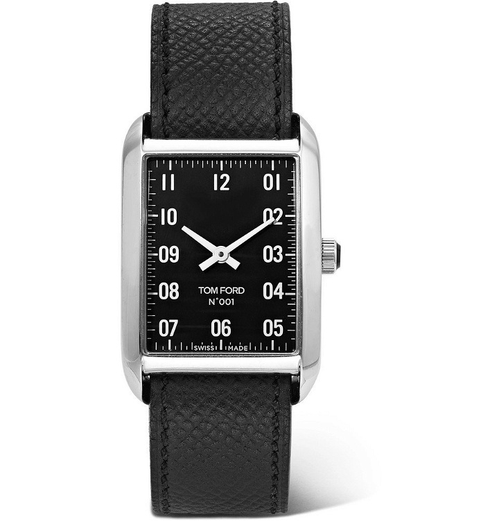 Photo: TOM FORD - 001 Stainless Steel and Pebble-Grain Leather Watch - Men - Black