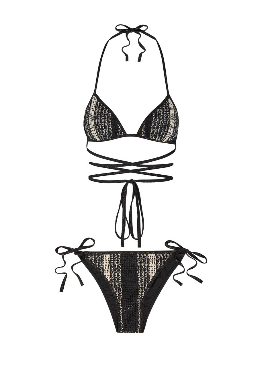Missoni Striped Wrap-around Mesh Bikini White And Black