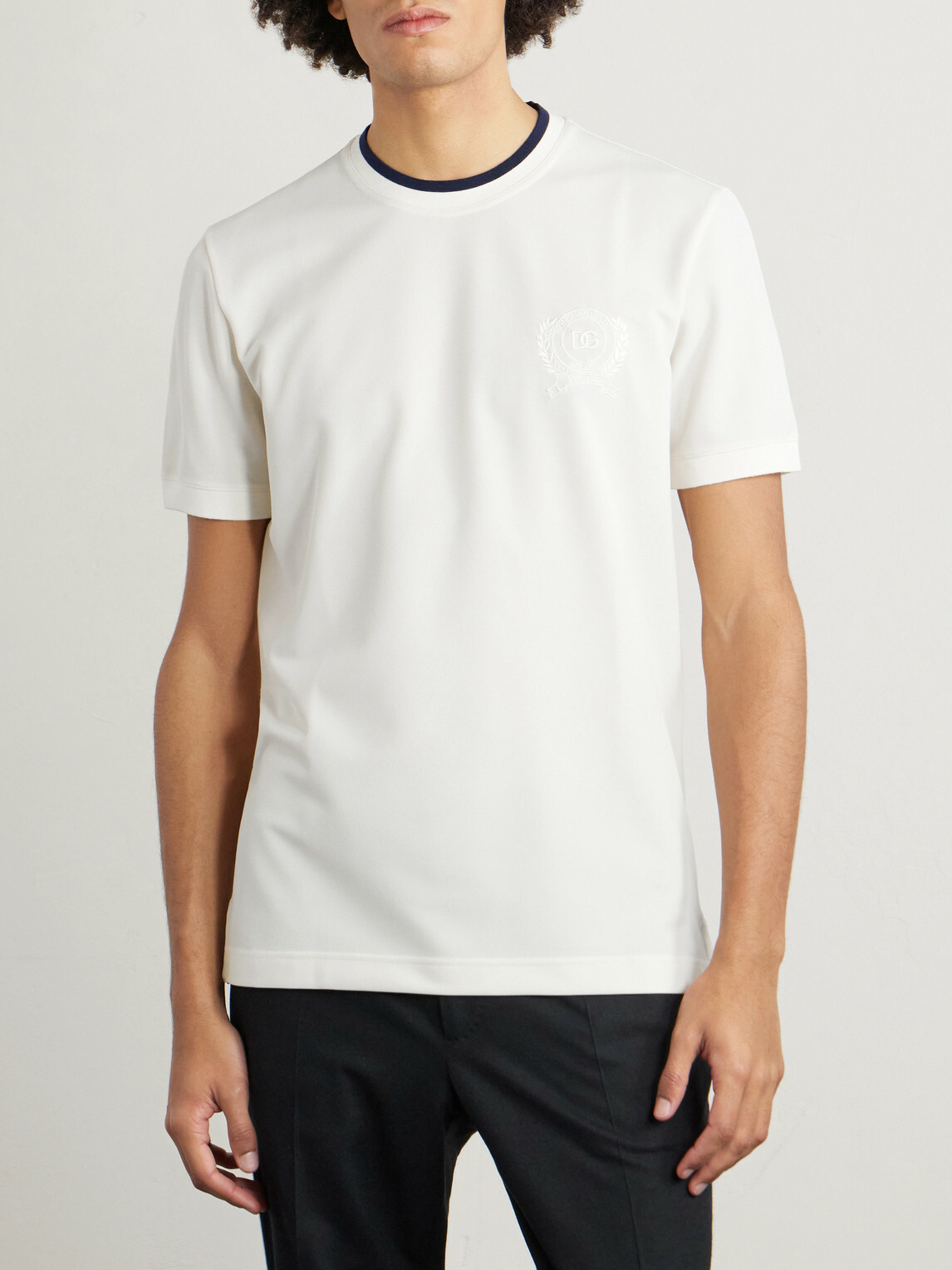 Dolce&Gabbana - Logo-Embroidered Piqué T-Shirt - White