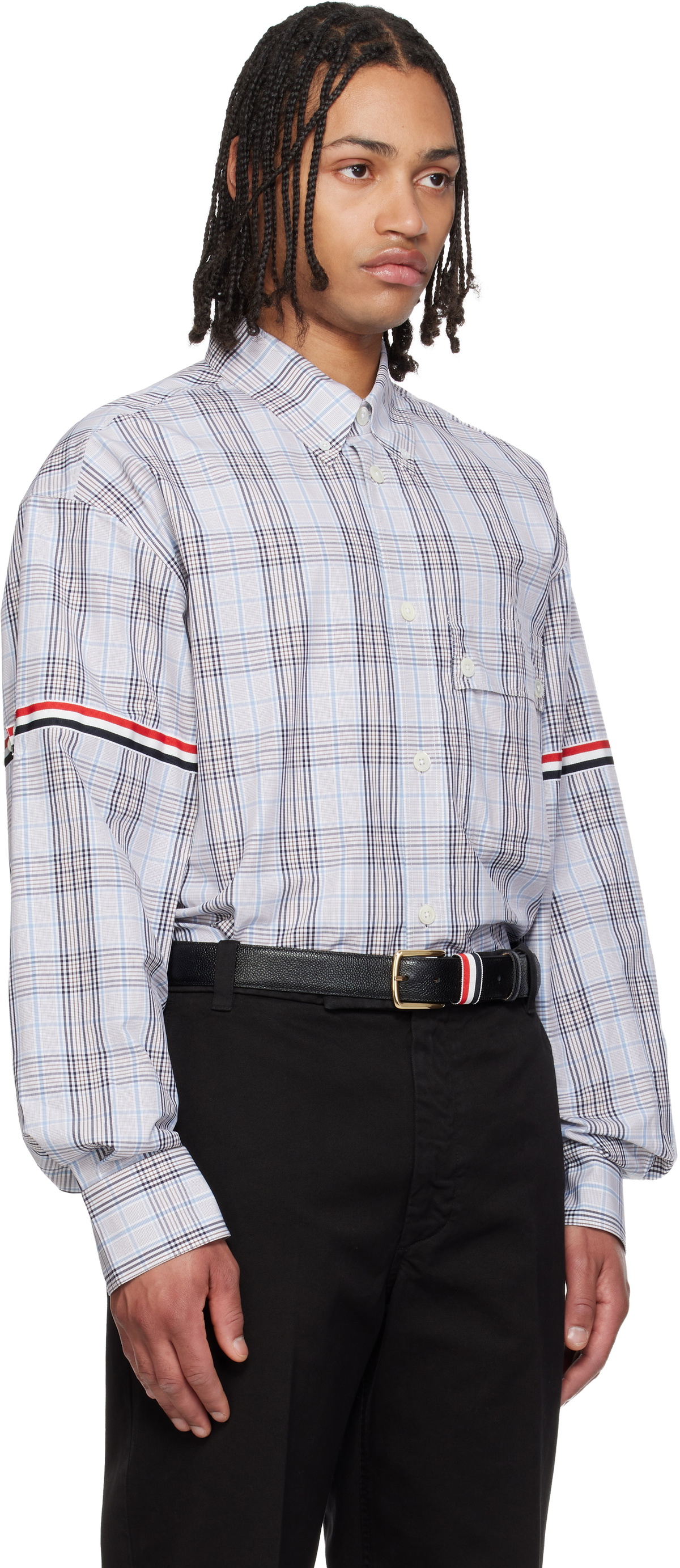 Thom Browne Gray Oversized Double Needle RWB GG Armband Shirt Thom