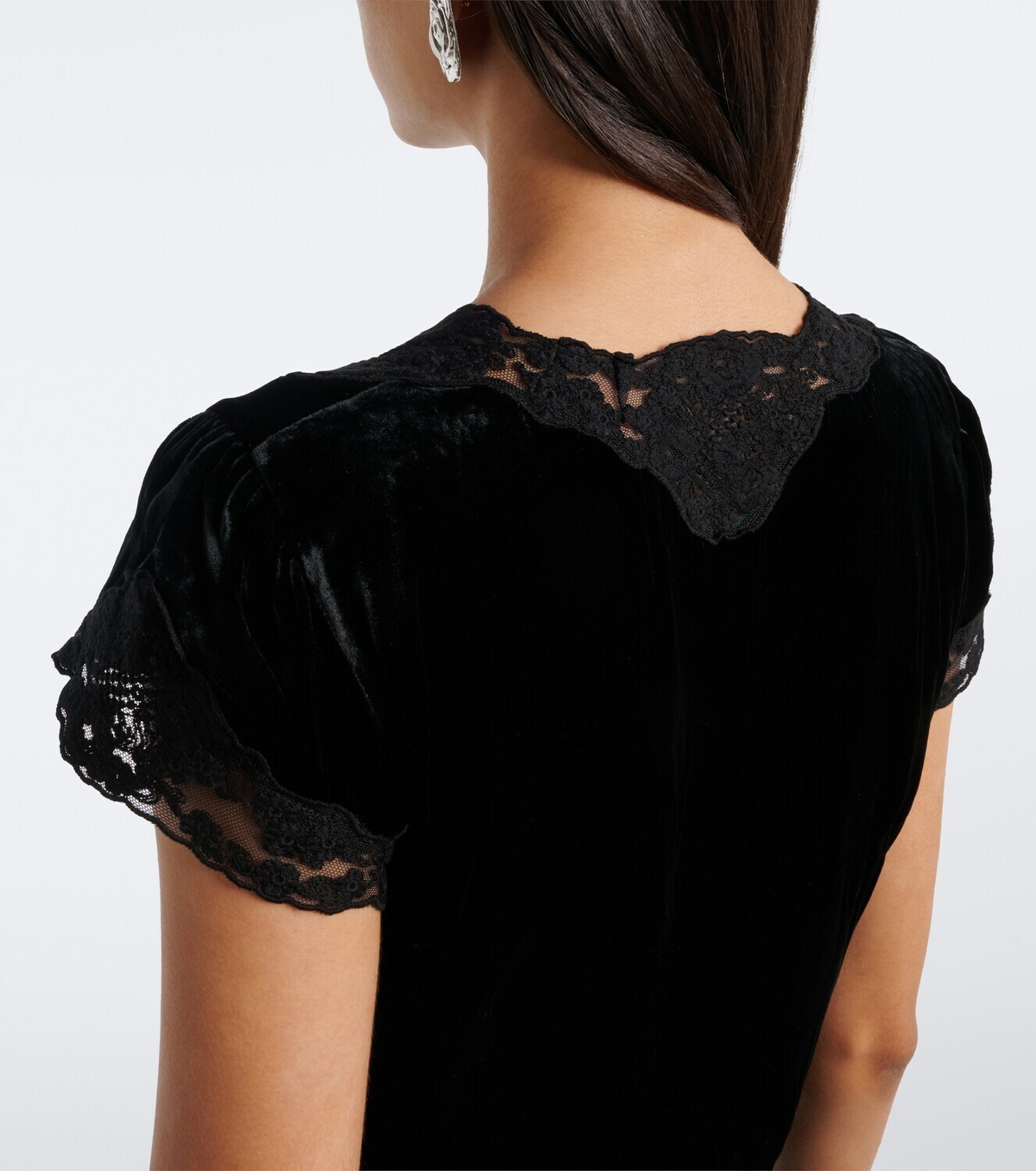 Rixo Lacie lace-trimmed velvet minidress
