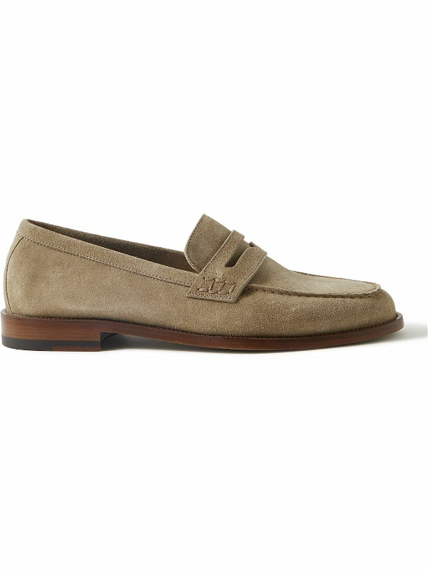 Photo: Manolo Blahnik - Perry Suede Penny Loafers - Neutrals