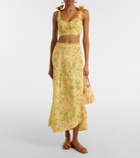 Poupette St Barth Carla pleated floral cotton crop top