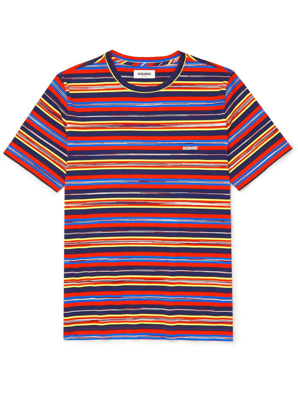Photo: Missoni - Logo-Embroidered Striped Cotton-Jersey T-Shirt - Red