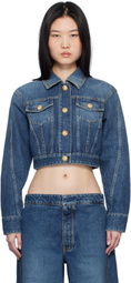 Balmain Blue Cropped Faded Denim Jacket