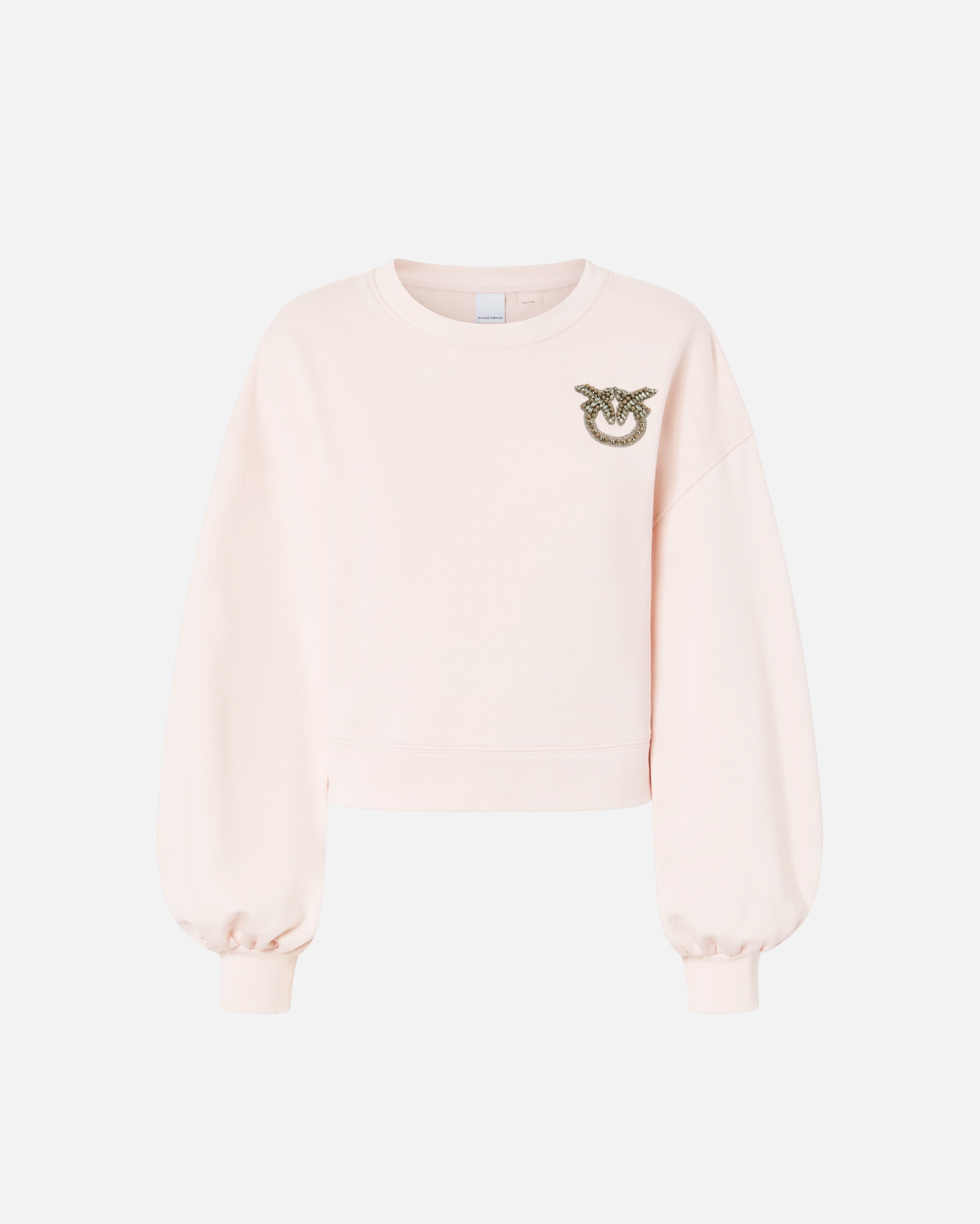 Pinko Sweatshirt With Wide Sleeves And Bejewelled Love Birds Embroidery Pink Pale Chestnut Brown
