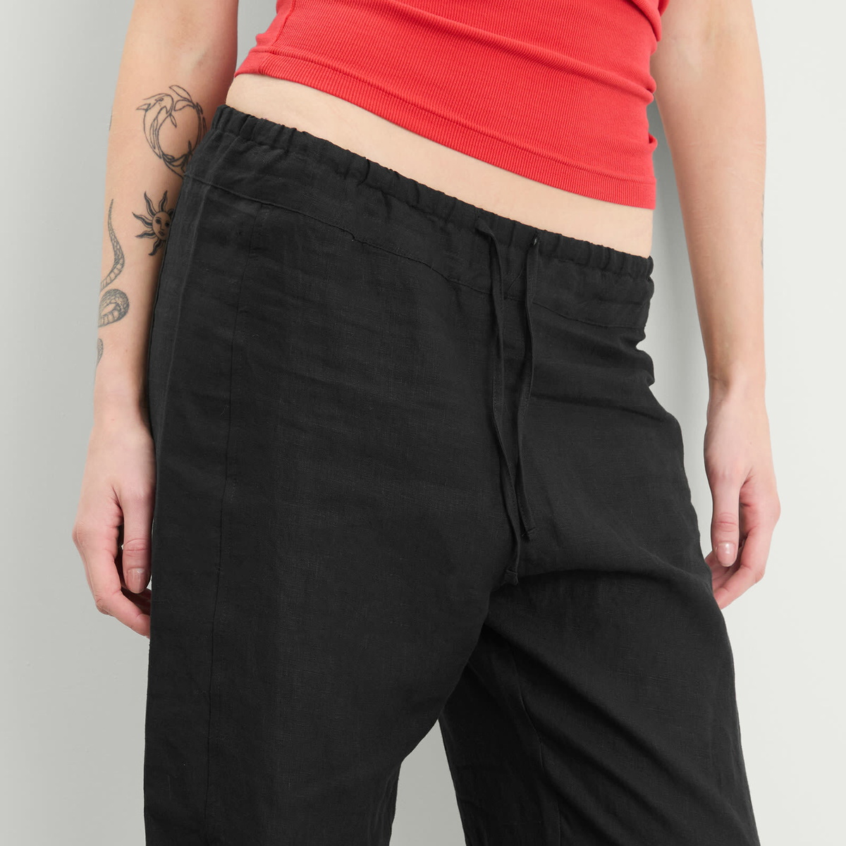 Deiji Studios Women's Double Waist Linen Pants in Black