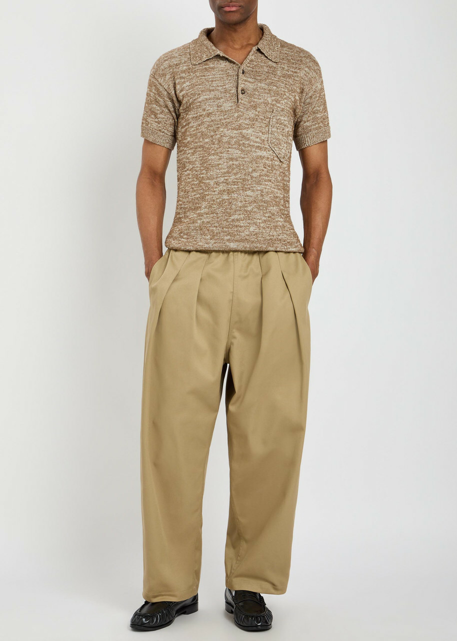 Maison Margiela Pleated Wide-leg Twill Cropped Trousers Beige