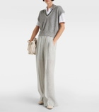 Brunello Cucinelli Low-rise linen-blend wide-leg sweatpants
