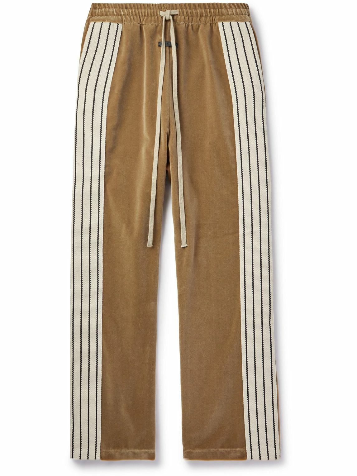 Photo: Fear of God - Forum Striped Canvas-Trimmed Cotton and Modal-Blend Velvet Sweatpants - Brown