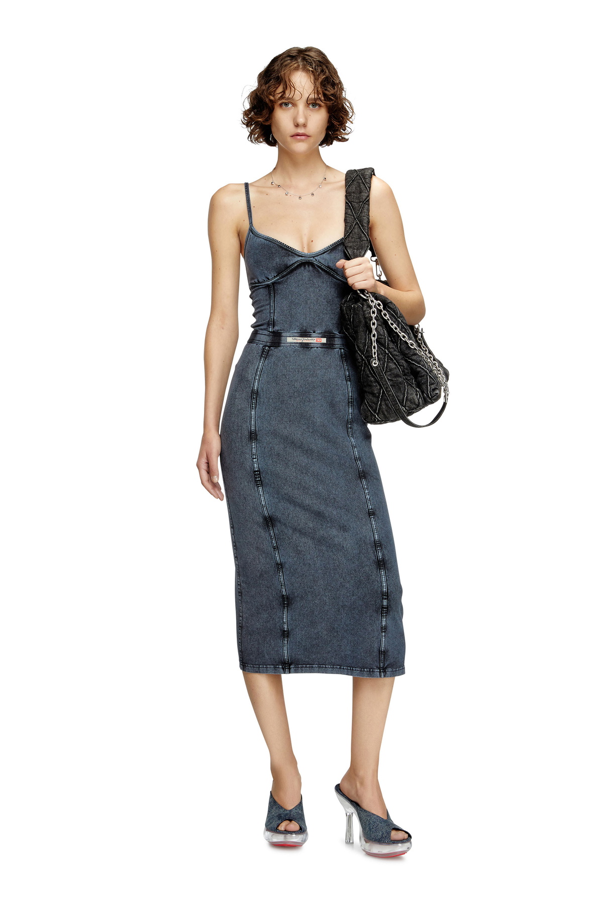 Diesel Midi dress in denim-look jersey - Dresses Womens in Blue Diesel