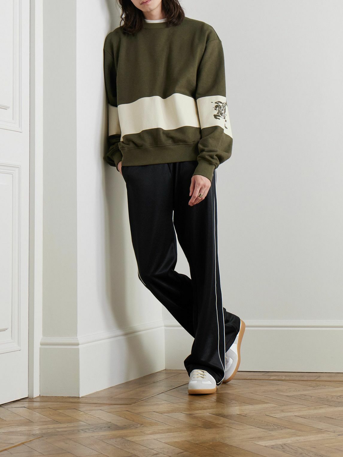 Burberry Oversized Striped Cotton Jersey Sweatshirt Green Burberry