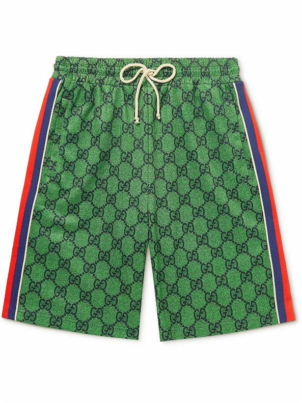 Photo: GUCCI - Straight-Leg Monogrammed Tech-Jersey Drawstring Shorts - Green