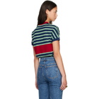 Versace Blue & Red Embroidered-Logo Striped-Intarsia Cotton T-shirt