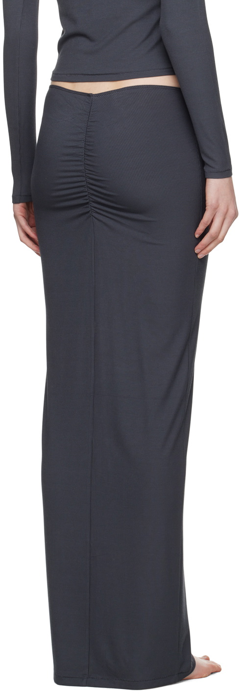 Grey Slinky Ruched Side Maxi Skirt