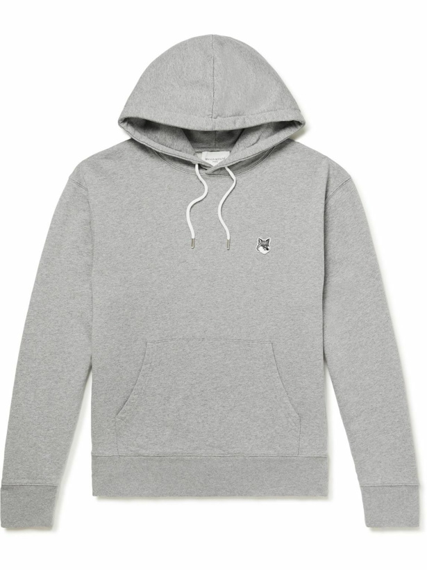 Photo: Maison Kitsuné - Slim-Fit Logo-Appliquéd Cotton-Jersey Hoodie - Gray