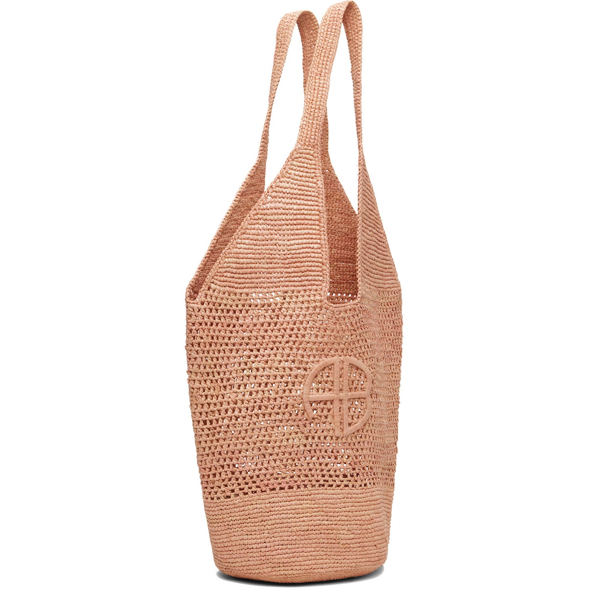 ANINE BING Pink Leah Logo Raffia Bag
