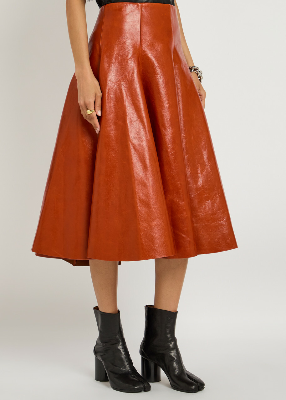 Entire Studios Delta Leather Midi Skirt Copper