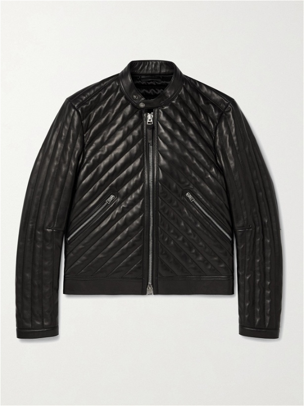 Photo: TOM FORD - Slim-Fit Cropped Quilted Leather Biker Jacket - Black