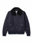 Private White V.C. - The Flight Jacket 3.0 Shearling-Trimmed Wool Bomber Jacket - Blue