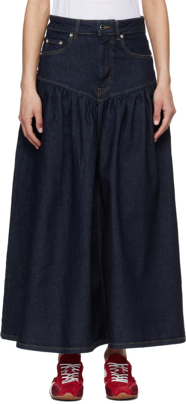 Photo: GANNI Navy Stretch Denim Midi Skirt