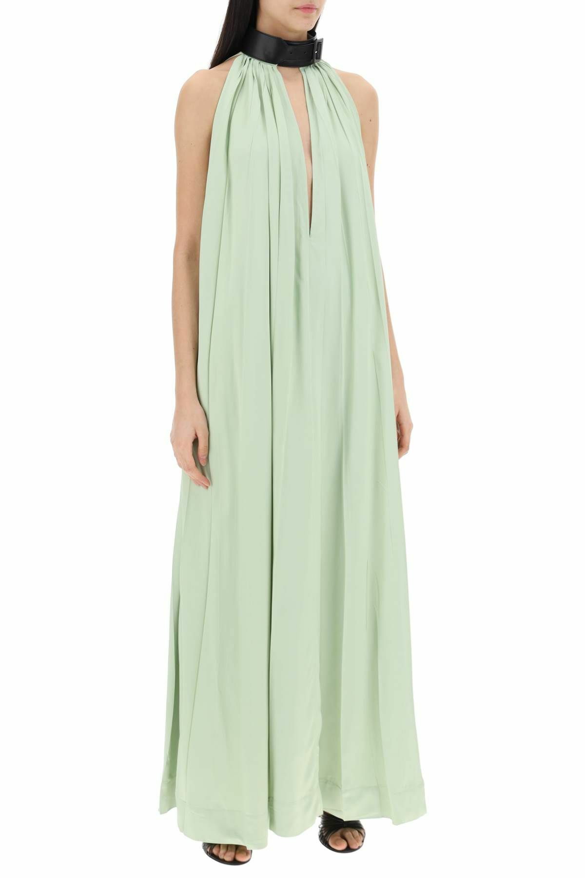 FERRAGAMO maxi dress with leather buckle detail Green