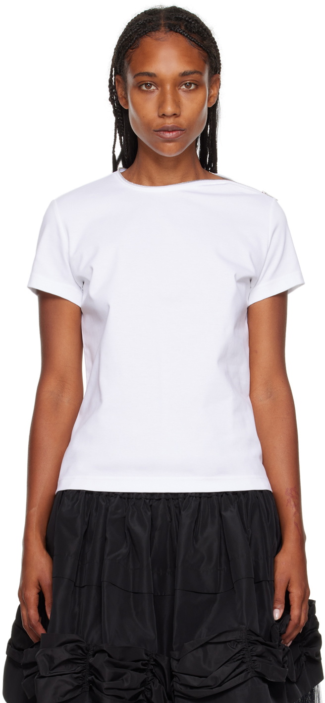 Noir Kei Ninomiya Tulle-trimmed cotton jersey T-shirt Noir Noir Kei Ninomiya Tulle-trimmed cotton jersey T-shirt Noir