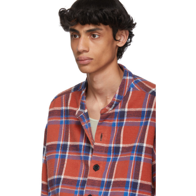 Greg Lauren Red and Blue 50/50 Plaid Denim Studio Shirt Greg Lauren