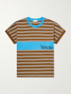 Versace - Logo-Embroidered Striped Cotton-Jersey T-Shirt - Brown